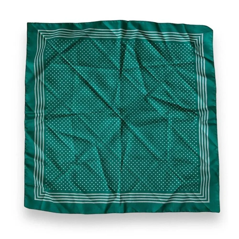 Vtg Green Scarf 20” X 20” Women Square Unisex Scarve